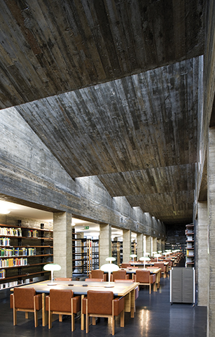 View of the main reading hall characterized by its concrete ceil