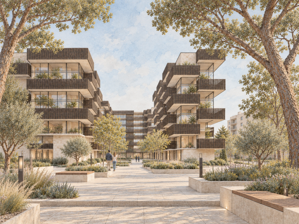 Residential courtyard and collective housing at Av. Estados Unidos da América, Lisbon