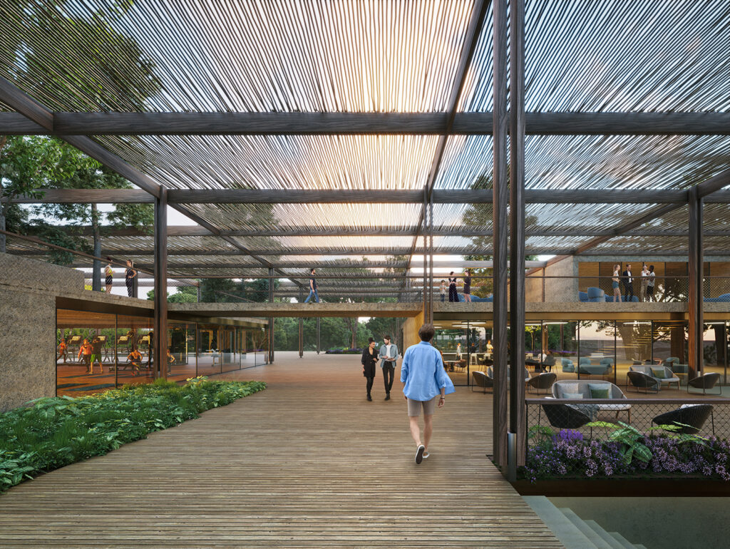 Covered pedestrian walkway and communal facilities at Arcaya, Vilamoura