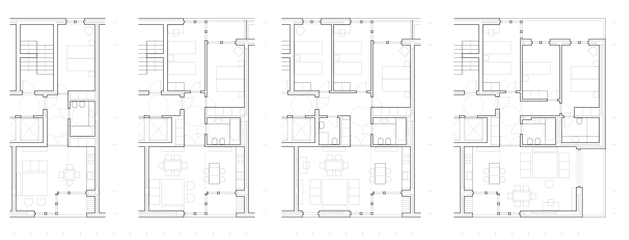 Apartment floor plan types for the Baldaya collective housing project