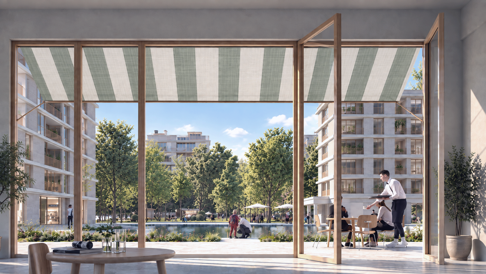 Store opening onto the public garden at Baldaya, Lisbon