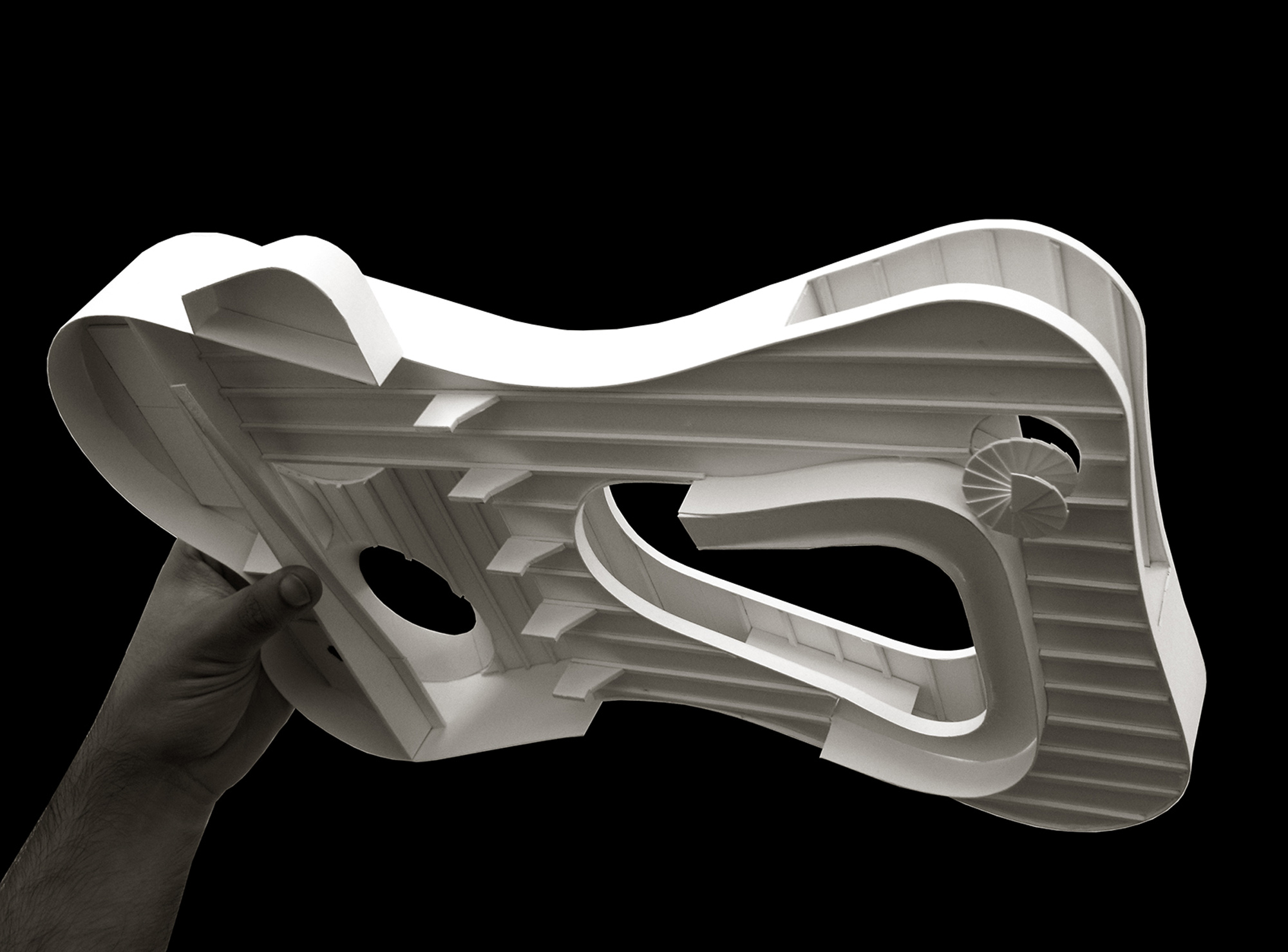 Concept model showing the curved form of the Boathouse