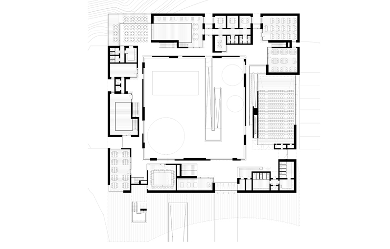 Middle level plan organised around the central courtyard, Bamiyan Cultural Centre