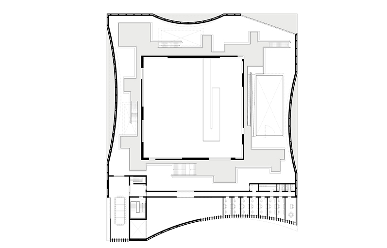 Upper level plan organised around the central courtyard, Bamiyan Cultural Centre