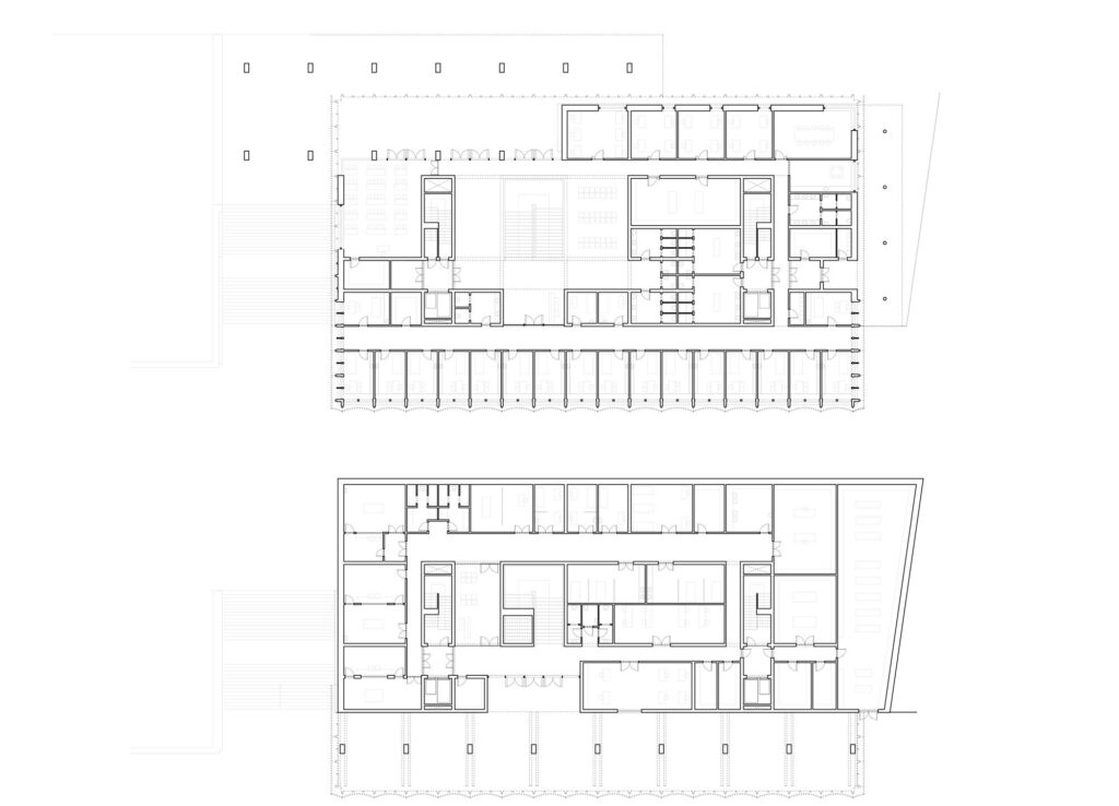 Pllan of the academic building showing the main circulation and shared spaces 