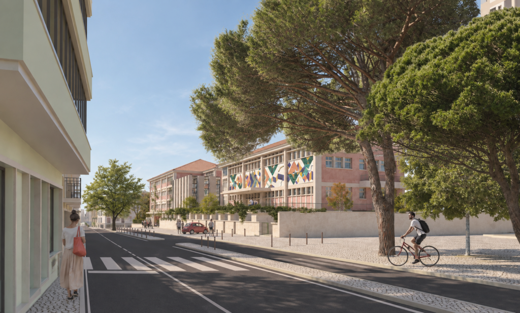 Street view of Luísa de Gusmão School and surrounding neighbourhood, Lisbon