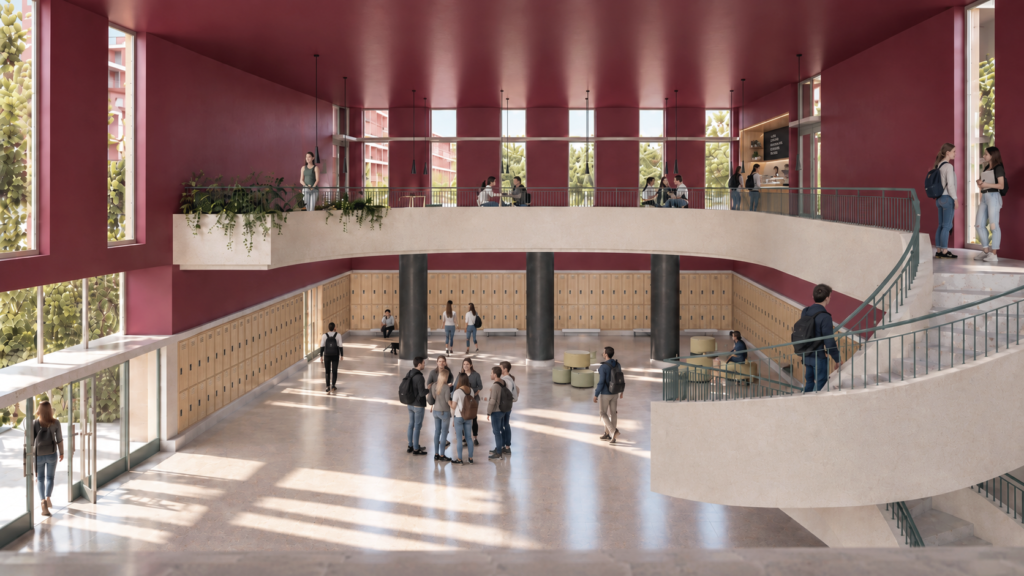 Main circulation hall and staircase at Luísa de Gusmão School