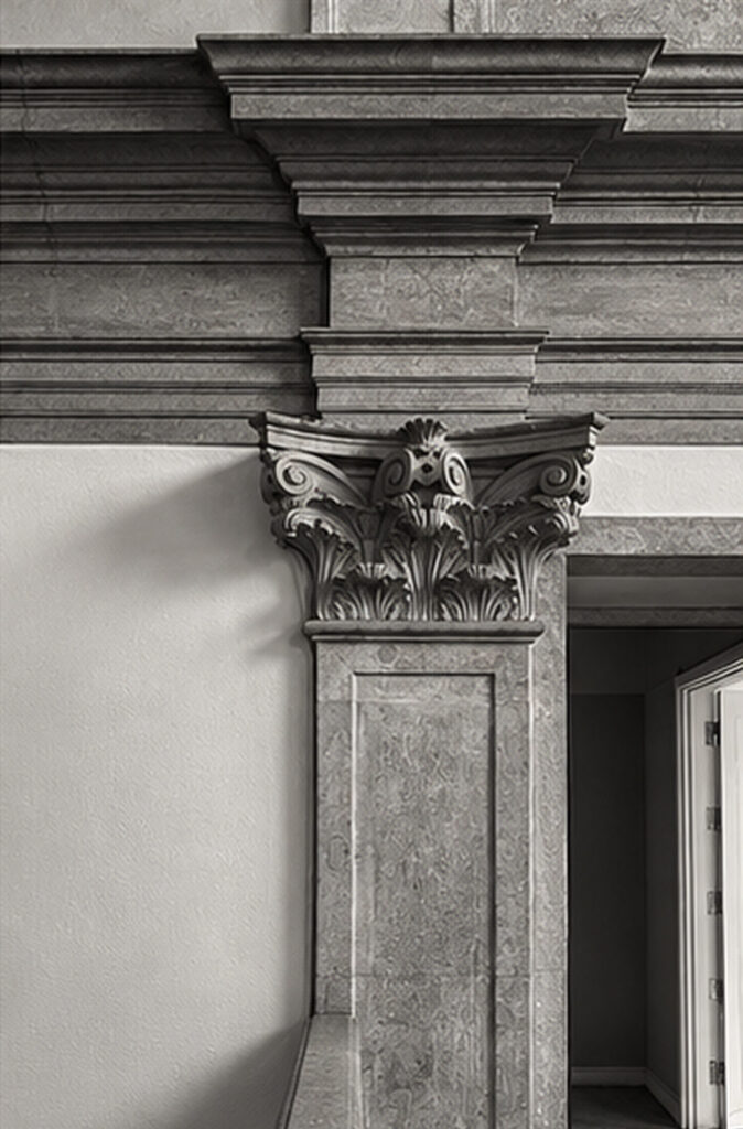 Restoration proposal highlighting a stone capital and architectural detail at Nossa Senhora da Estrela Convent
