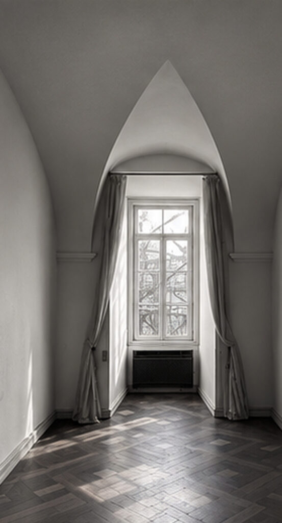 Restoration proposal for an interior with pointed arch and window at Nossa Senhora da Estrela Convent, Lisbon