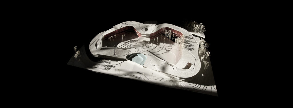 Architectural model showing the curved form of the Grand Hotel, Meia Praia