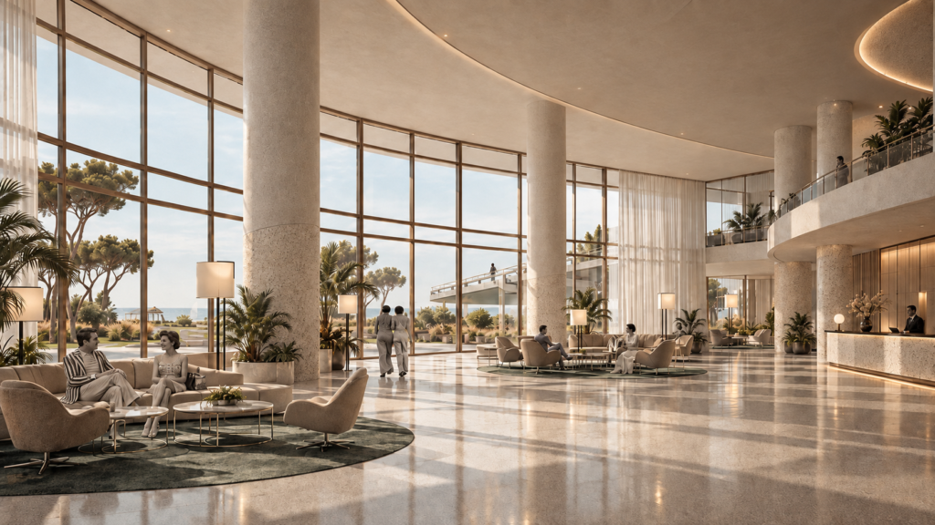 Restaurant and lounge interior at Pärnu Grand Hotel
