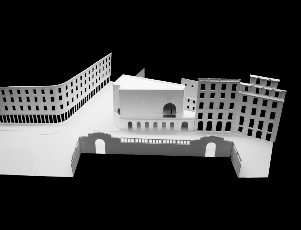Physical model showing the new extension within the existing urban fabric at Ordem dos Arquitectos