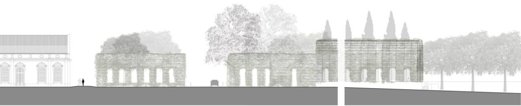 Architectural drawing showing the proposed terrace, garden layout and relationship with Queluz National Palace