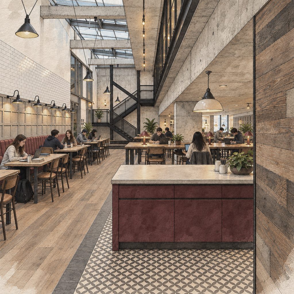 Communal kitchen and dining area at the Fergráfica Student Residence