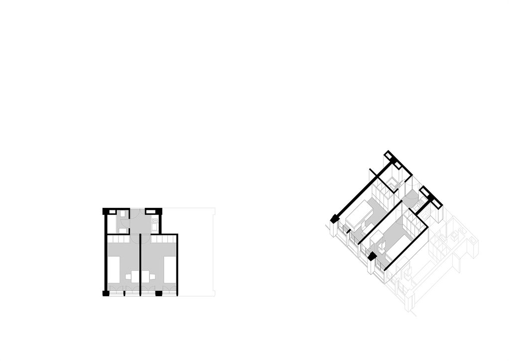 Diagram showing the different room and apartment typologies at the Fergráfica Student Residence