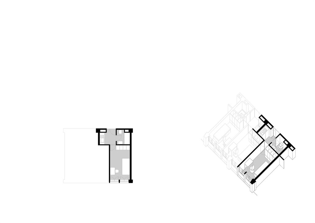 Diagram showing the different room and apartment typologies at the Fergráfica Student Residence