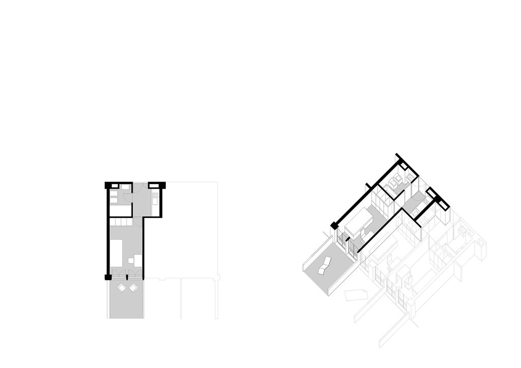 Diagram showing the different room and apartment typologies at the Fergráfica Student Residence