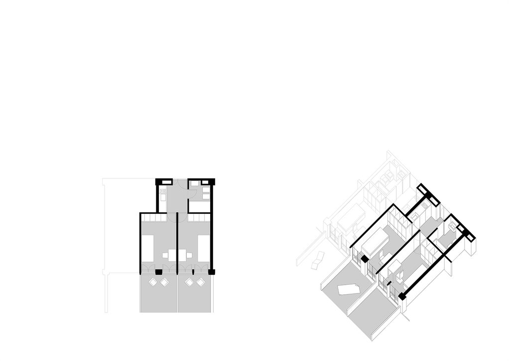 Diagram showing the different room and apartment typologies at the Fergráfica Student Residence