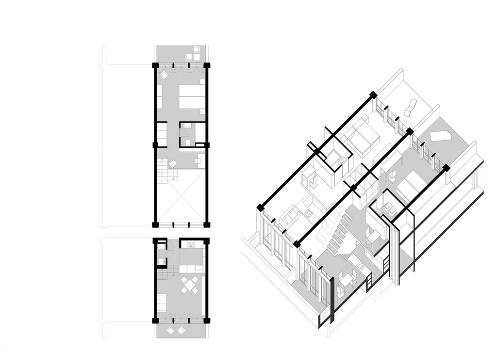 Diagram showing the different room and apartment typologies at the Fergráfica Student Residence