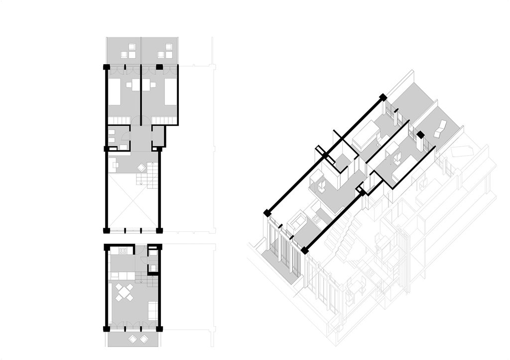Diagram showing the different room and apartment typologies at the Fergráfica Student Residence