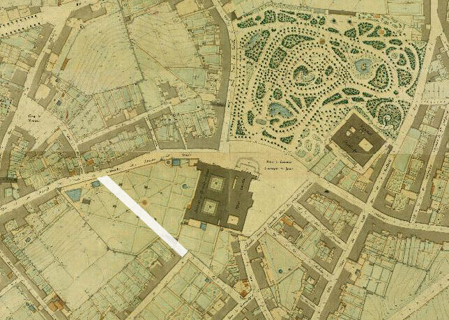 Historic map showing the São Ciro – Estrela site within Lisbon